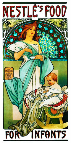 Nestle Infant Ad  by Alphonse Mucha Counted Cross Stitch Pattern