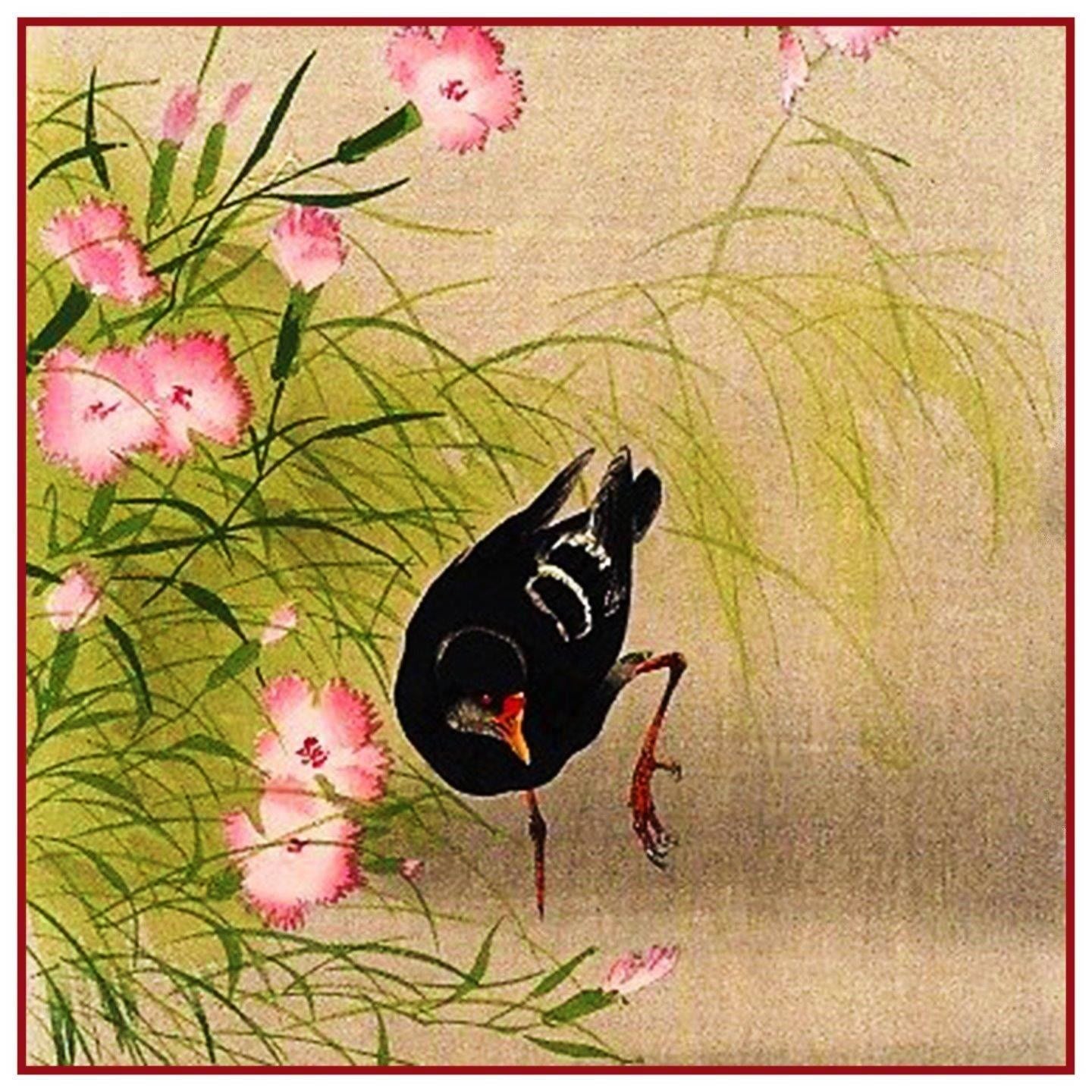 Japanese Artist Ohara Shoson's Blackbird in Blossoms Counted Cross