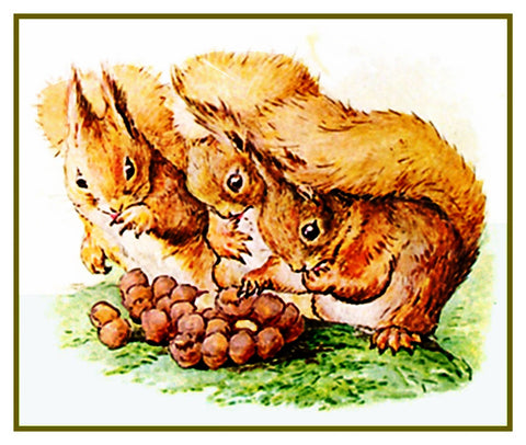 Squirrel Nutkin Family Shares Nuts inspired by Beatrix Potter Counted Cross Stitch Pattern