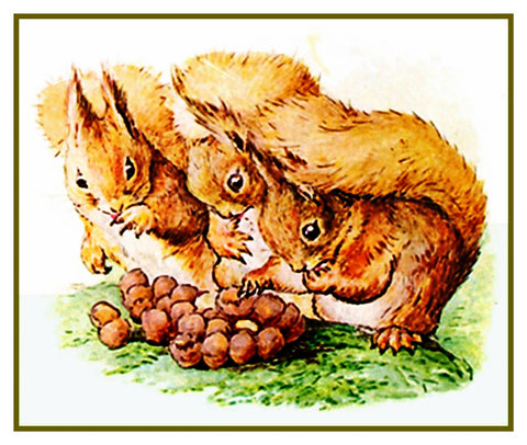 Squirrel Nutkin Family Shares Nuts inspired by Beatrix Potter Counted Cross Stitch Pattern
