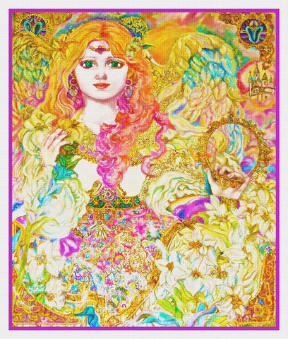 Angel of the Pink Lily inspired by Yumi Sugai Counted Cross Stitch Pattern