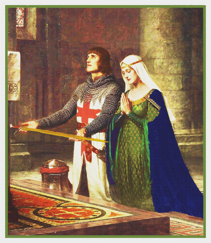 Medieval Knight Queen the Dedication inspired by Edmund Blair Leighton Counted Cross Stitch Pattern