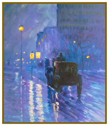 Evening Carriage Ride in Central Park by American Impressionist Painter Childe Hassam Counted Cross Stitch Pattern