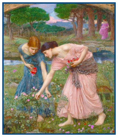 Gather Ye Rosebuds inspired by John William Waterhouse Counted Cross Stitch Pattern DIGITAL DOWNLOAD