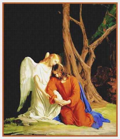 Jesus Praying With an Angel Gesthemane by Carl Bloch Counted Cross Stitch Pattern DIGITAL DOWNLOAD