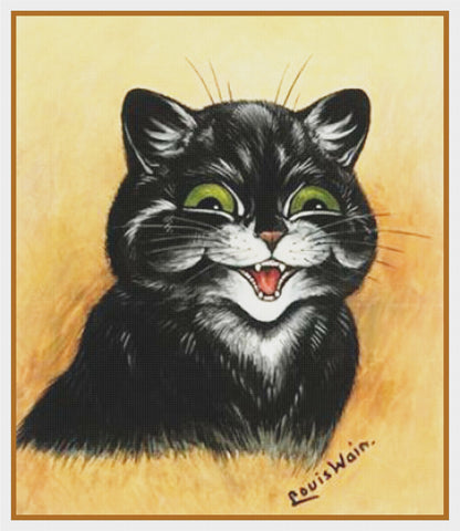 Louis Wain's Smiling Black Kitty Cat Counted Cross Stitch Chart Pattern