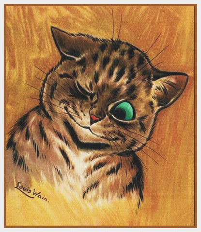 Louis Wain's Winking Calico Kitty Cat Counted Cross Stitch Chart Pattern