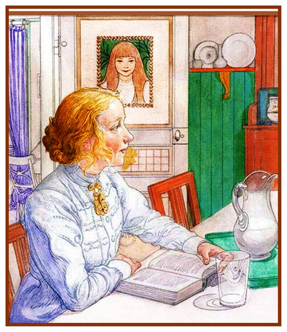 Scandinavian Carl Larsson Suzanne Reading a Book Counted Cross Stitch Pattern