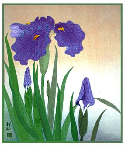 Japanese Artist Ohara Shoson's Iris Flowers in Bloom Counted Cross Stitch Pattern