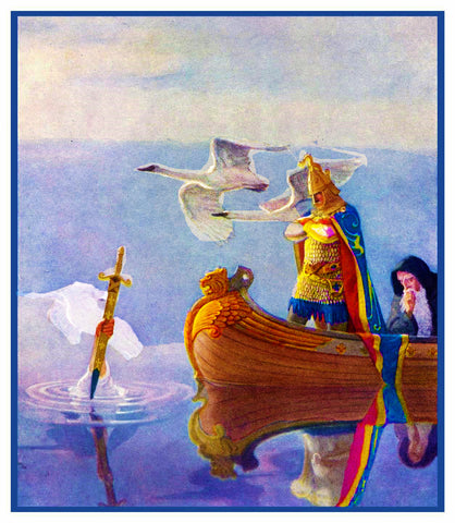 N.C. Wyeth King Arthur his Sword Excalibur Counted Cross Stitching Chart Pattern