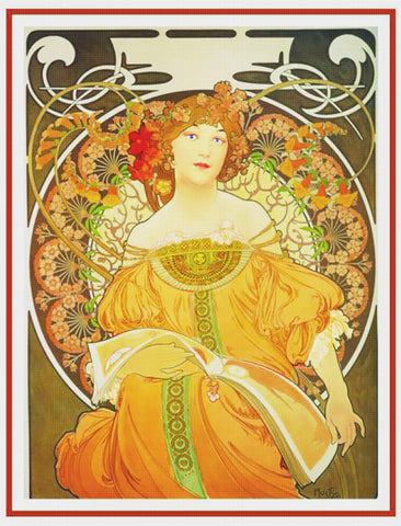 Autumn Reverie by Alphonse Mucha Counted Cross Stitch Pattern DIGITAL DOWNLOAD