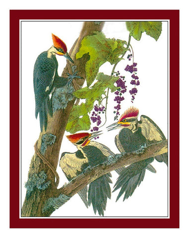 Pileated Woodpeckers Bird Illustration by John James Audubon Counted Cross Stitch Pattern DIGITAL DOWNLOAD