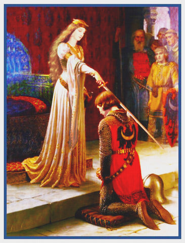 Medieval Accolade Knight Sword inspired by Edmund Blair Leighton Counted Cross Stitch Pattern