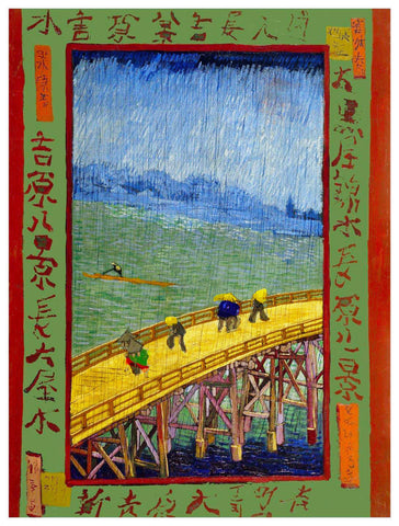 Bridge in Rain Tribute to Hiroshige by Vincent Van Gogh Counted Cross Stitch Pattern
