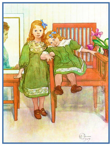 Minni and Essi by Swedish Artist Carl Larsson Counted Cross Stitch Pattern DIGITAL DOWNLOAD