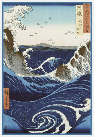 Japanese Utagawa Hiroshige View of Naruto Whirlpool Counted Cross Stitch Pattern