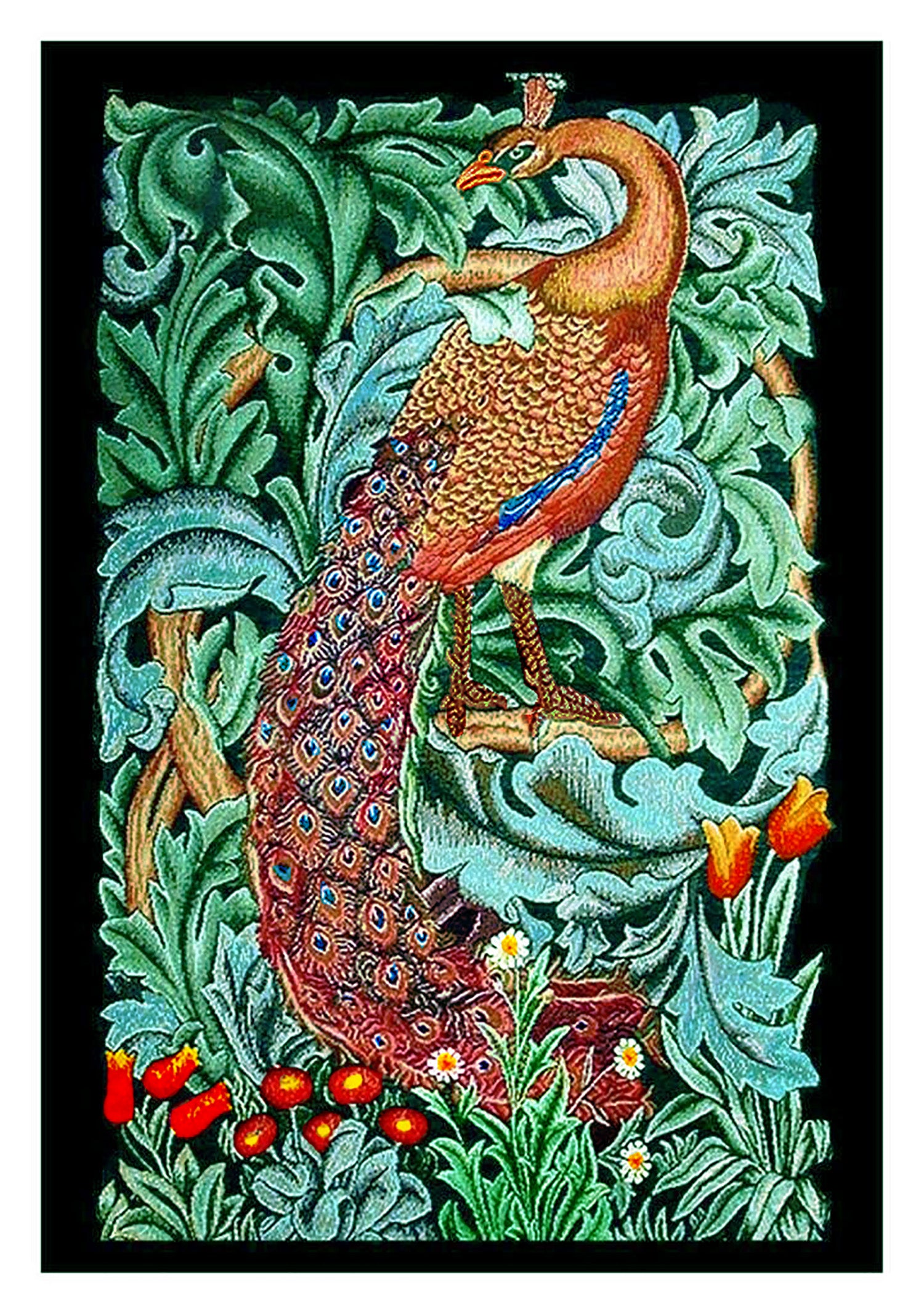 William Morris Green Acanthus Vine Peacock Counted Cross Stitch