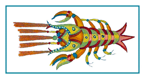 Fallours' Renard's Fantastic Colorful Tropical Spiny Lobster Counted Cross Stitch Pattern - Square
