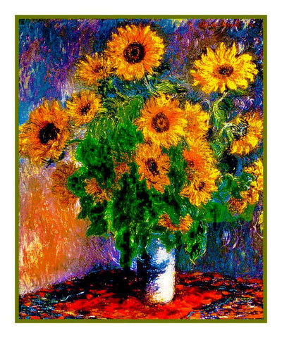 Sunflowers inspired by Claude Monet's impressionist painting Counted Cross Stitch Pattern DIGITAL DOWNLOAD