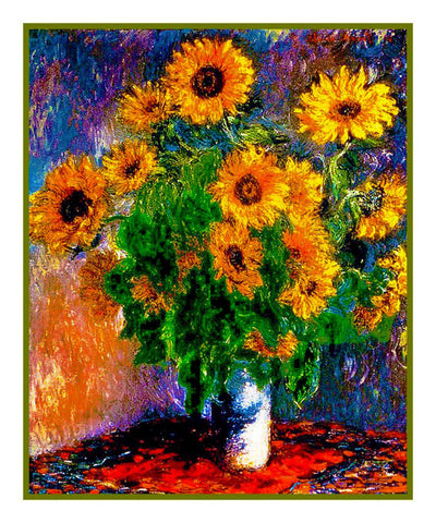 Sunflowers inspired by Claude Monet's impressionist painting Counted Cross Stitch Pattern DIGITAL DOWNLOAD
