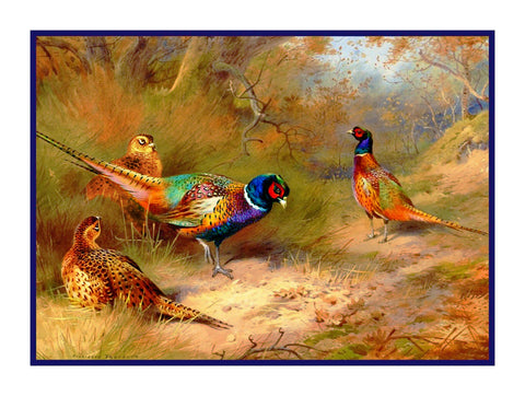 Ring Necked Pheasants by Naturalist Archibald Thorburn's Birds Counted Cross Stitch Pattern