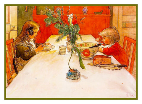 Scandinavian Carl Larsson Children's Evening Meal Counted Cross Stitch Pattern