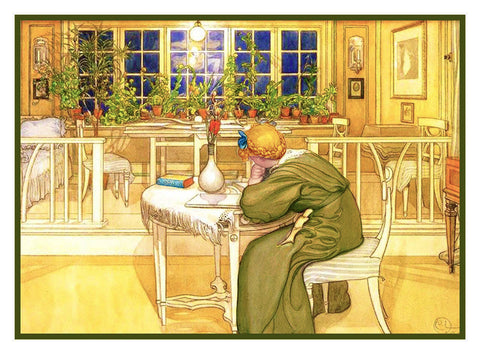 Scandinavian Carl Larsson Evening Before Journey Counted Cross Stitch Pattern