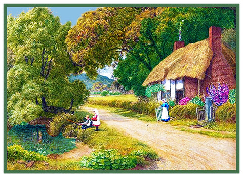 Fishing for Lunch English Country Cottage Strachan Counted Cross Stitch Pattern