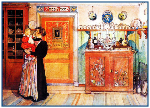 Kitchen During the Holidays Swedish Carl Larsson Counted Cross Stitch Pattern