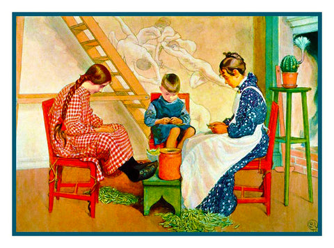Shelling Peas on the Porch Swedish Carl Larsson Counted Cross Stitch Pattern