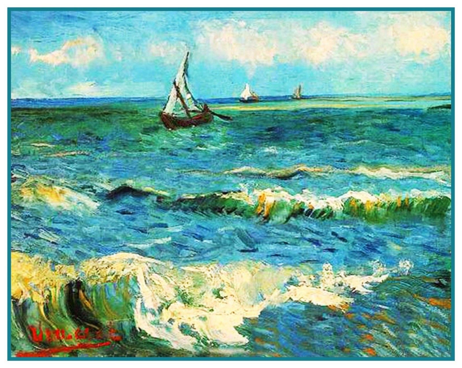 Seaside At Saintes Maries by Vincent Van Gogh Counted Cross Stitch Pat Orenco Originals LLC