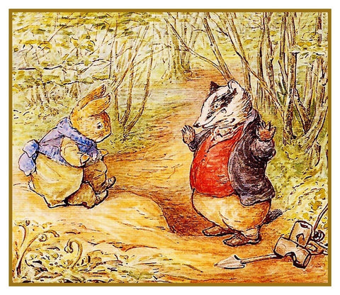 Rabbit and Tommy Brock inspired by Beatrix Potter Counted Cross Stitch Pattern
