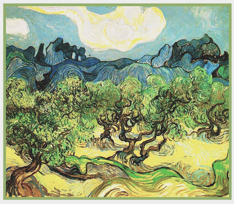 Olive Trees inspired by Impressionist Vincent Van Gogh's Painting Counted Cross Stitch Pattern
