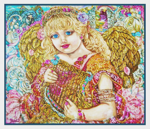 Angel with a Harp inspired by Yumi Sugai Counted Cross Stitch Pattern