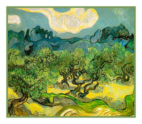 Olive Trees inspired by Impressionist Vincent Van Gogh's Painting Counted Cross Stitch Pattern DIGITAL DOWNLOAD