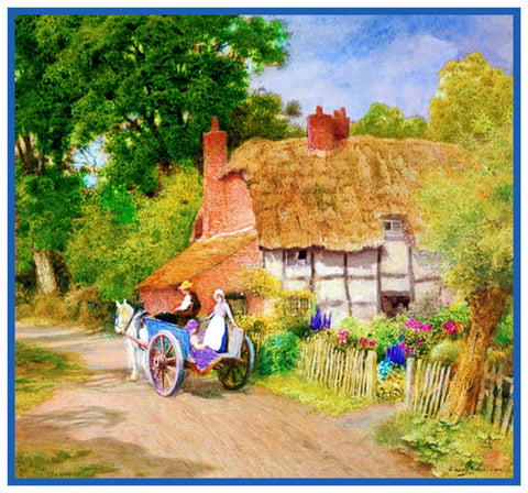 Horse and Cart at English Country Cottage Strachan Counted Cross Stitch Pattern