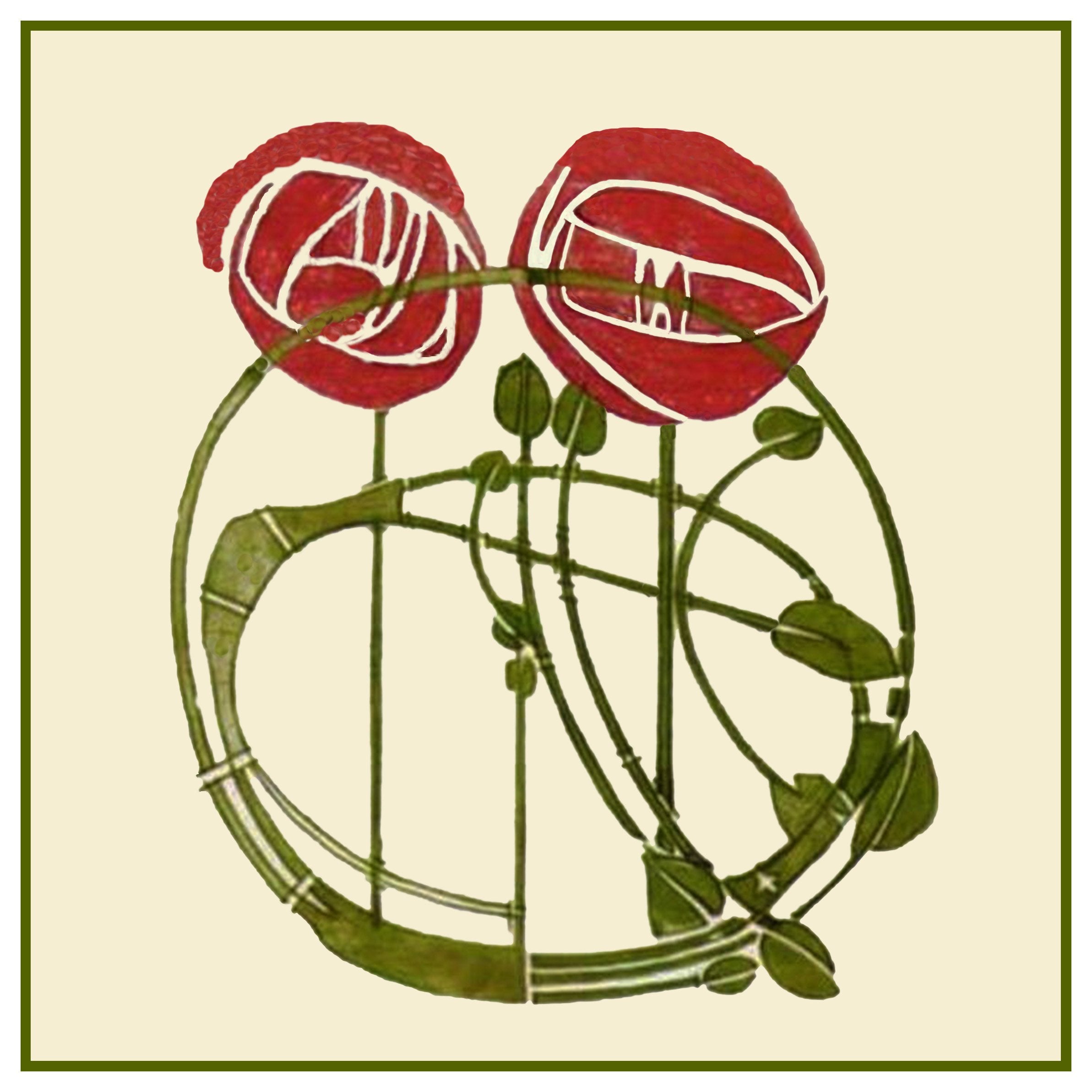 Charles Rennie Mackintosh's 2 Red Roses Flowers Counted Cross Stitch P