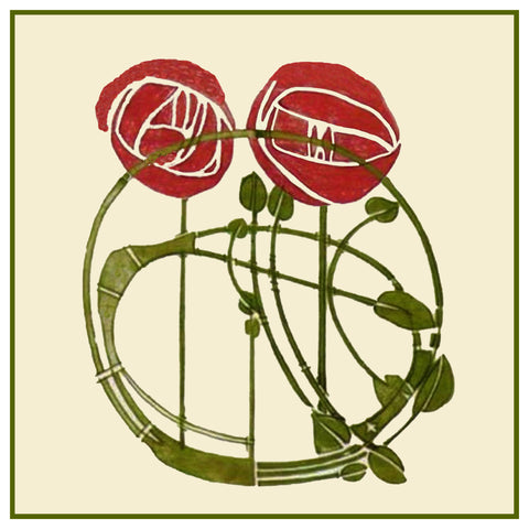 Charles Rennie Mackintosh's 2 Red Roses Flowers Counted Cross Stitch Pattern
