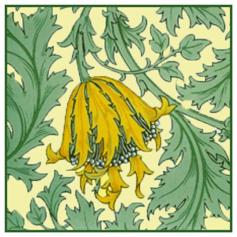 Anemone Flower detail Gold Greens by William Morris Counted Cross Stitch Pattern
