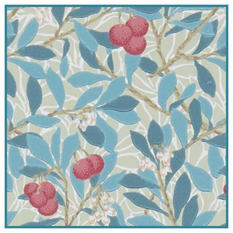 Arbutus Plant detail in Blues by William Morris Counted Cross Stitch Pattern