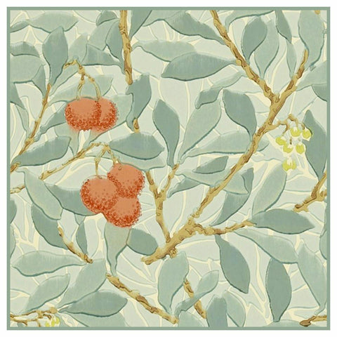 Arbutus Plant detail in Greens by William Morris Counted Cross Stitch Pattern