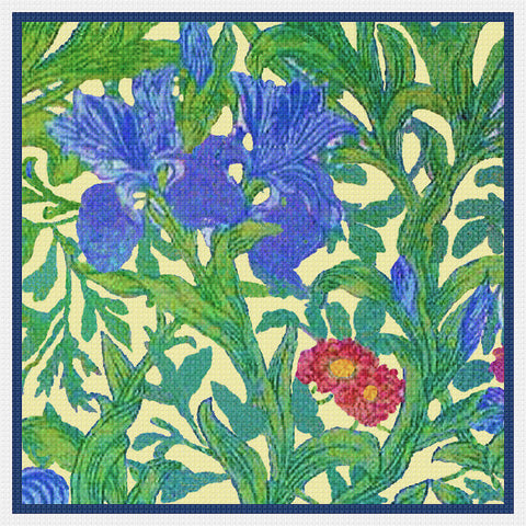Blue Iris by Arts and Crafts Movement Founder William Morris Counted Cross Stitch Pattern DIGITAL DOWNLOAD