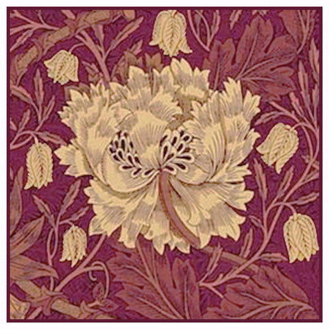 Burgundy Marigold detail by William Morris Design Counted Cross Stitch Pattern