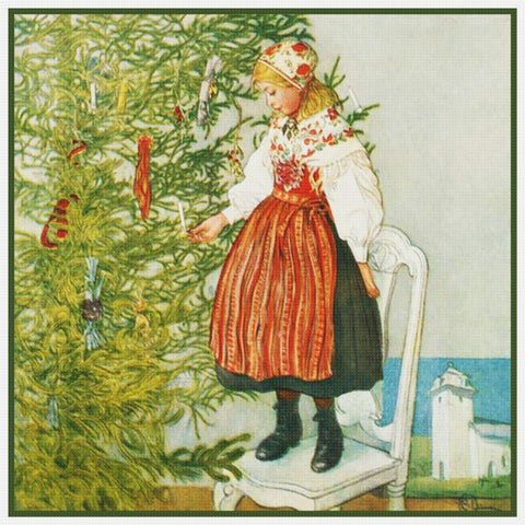 Christmas Confetti by Swedish Artist Carl Larsson Counted Cross Stitch Pattern DIGITAL DOWNLOAD