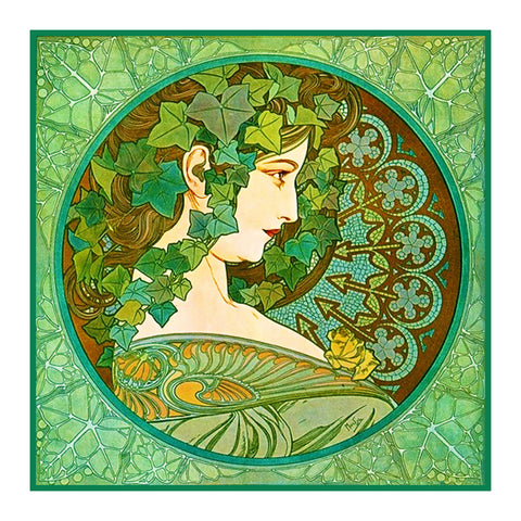 Ivy Detail by Alphonse Mucha Counted Cross Stitch Pattern