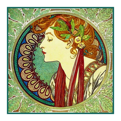 Laurel detail by Alphonse Mucha Counted Cross Stitch Pattern