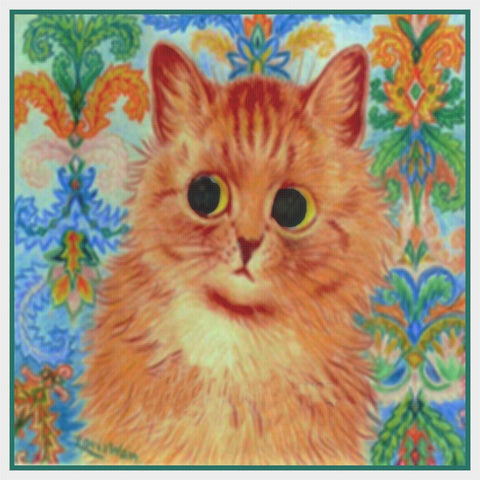 Louis Wain's Paisley Ginger Kitty Cat Counted Cross Stitch Chart Pattern