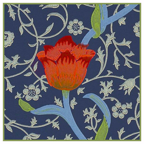 Medway detail 1 Red Tulip by William Morris Design Counted Cross Stitch Pattern