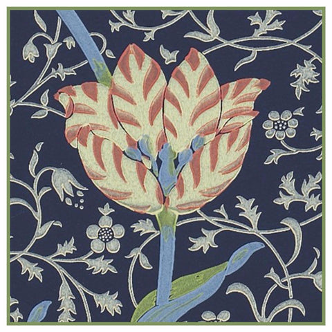 Medway detail 2 Red White Tulip by William Morris Design Counted Cross Stitch Pattern