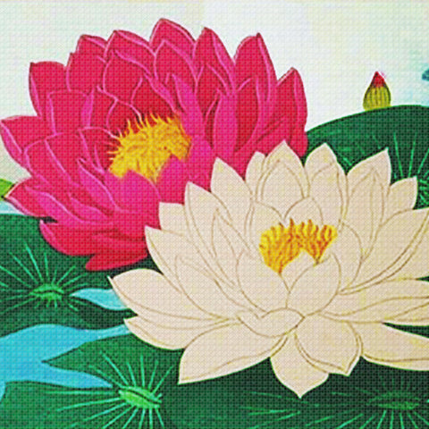Japanese Artist Ohara (Koson) Shoson's Lotus Flower Detail Counted Cross Stitch Pattern  DIGITAL DOWNLOAD